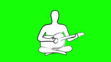 Gitarist yeşil ekran çizgi sanat animasyonunda oturuyor. Kusursuz döngü.
