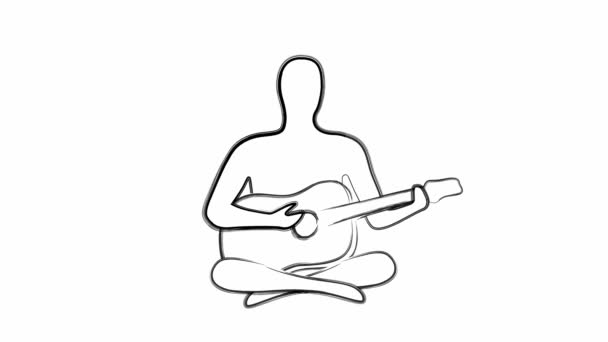 Gitarist Beyaz Ekran Çizgisinde Oturuyor Sanat Animasyonu Kusursuz Döngü — Stok video