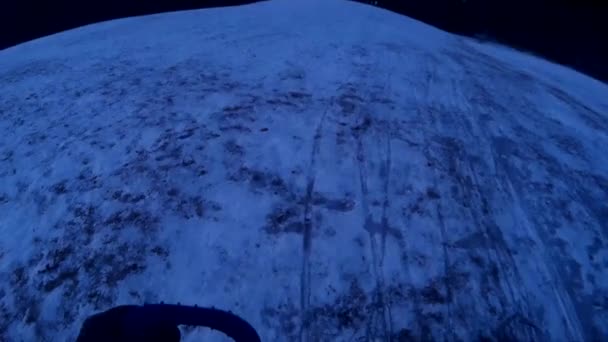 Man Riding Sled Hill Pov Pro Winter Evening — Stock Video