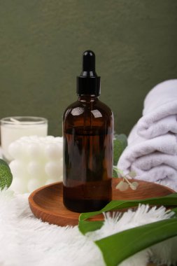 composition with cosmetic products on table