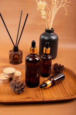 Ahşap arka planda spa tedavisinin bileşimi