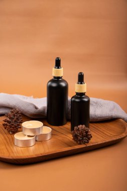 Kahverengi arkaplanda spa bileşimi