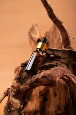 Karanlık bir arka planda parfüm şişesi