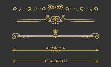 Koyu Arkaplan Üzerine Zarif Altın Ayrıştırıcılar ve Süslü Sınırlar Koleksiyonu