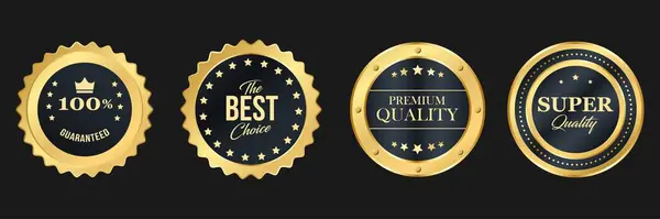  Kaliteli Kalite ve Garanti Rozet Koleksiyonu Mavi ve Altın Koyu Arkaplanda