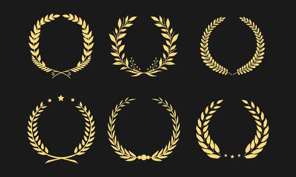 Koyu Arkaplanda Altın Laurel Çelenkleri Koleksiyonu