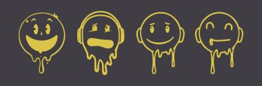 Melting Smiley Faces with Headphones Line Art Collection clipart