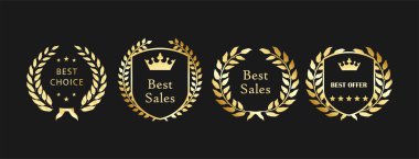 Elegant Golden Laurel Wreath Labels for Premium and Best Sales Promotions clipart