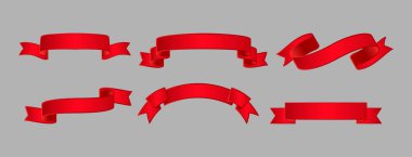  Kutlama ve Dekoratif Tasarımlar İçin Zarif Kırmızı Kurdele Sancak Vektörü
