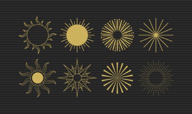 Golden Sunburst Line Art Vector Collection clipart