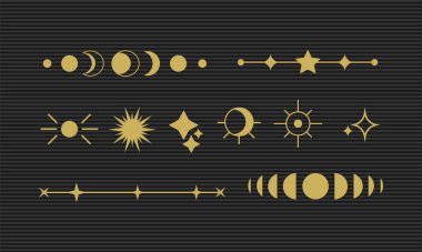 Altın Güneş patlaması Çizgisi Sanat Vektörü Koleksiyonu