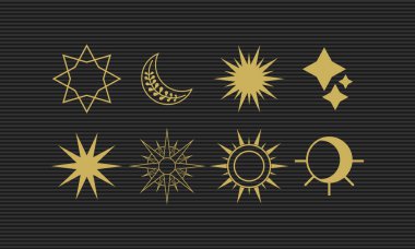 Golden Sunburst Line Art Vector Collection clipart