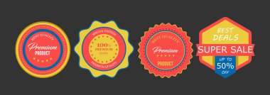 Colorful Premium Quality Badge Set for Product Labels clipart