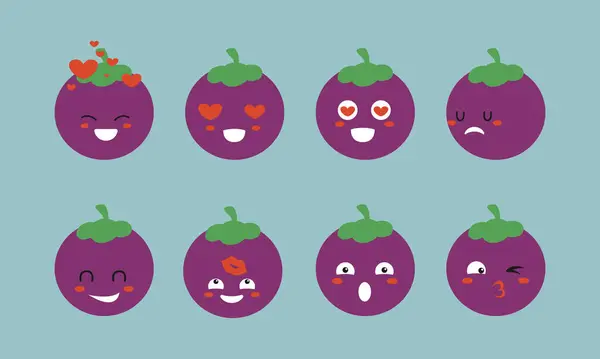 stock vector Purple Fruit Emoji Vector Set with Various Expressions