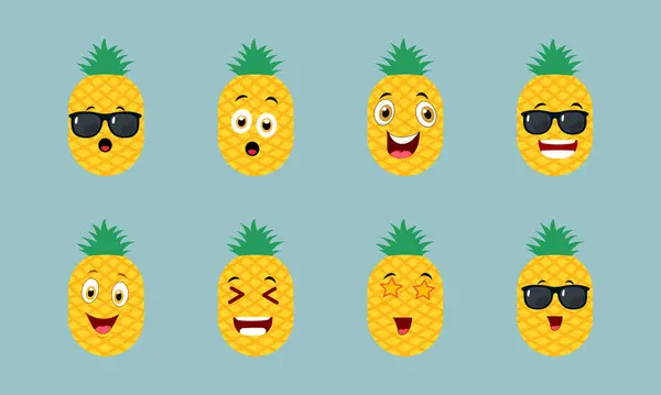 stock vector Cute Pineapple Emoji Vector Set with Various Expressions