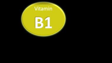 Dairesel biçimde siyah arkaplanda canlandırmalı B1 vitamini.