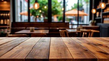 Tahta masa üstü bulanık kahve dükkanı geçmişi