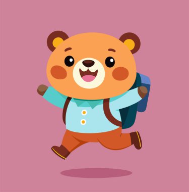 Sevimli ayı okula gidiyor. Gülen surat okula geri dönüyor.