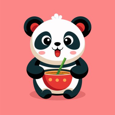 Şirin panda şaşırmış ramen yiyor.