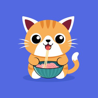 Şirin kedi erişte yiyor, şaşırmış surat.