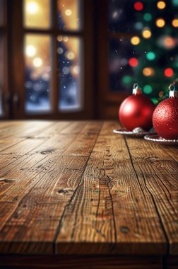 bulanık arkaplanda boş ahşap masa üstü