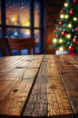 bulanık arkaplanda boş ahşap masa üstü