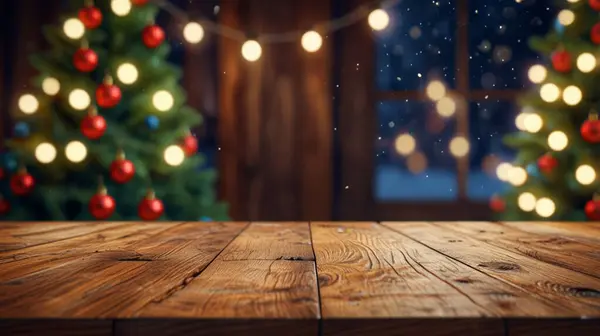 bulanık arkaplanda boş ahşap masa üstü