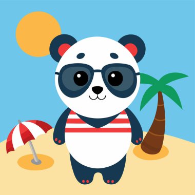 Panda cam gibi serin kumsalın tadını çıkarıyor