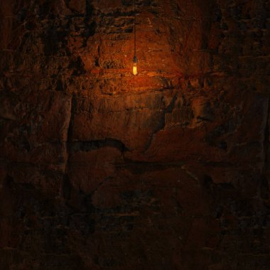 Edison lambasıyla Karanlık Taş Duvar 3D Yanar