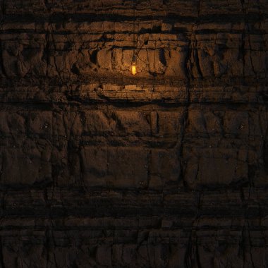 Edison lambasıyla Karanlık Taş Duvar 3D Yanar