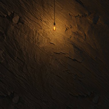 Edison lambasıyla Karanlık Taş Duvar 3D Yanar