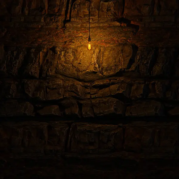 Edison lambasıyla Karanlık Taş Duvar 3D Yanar