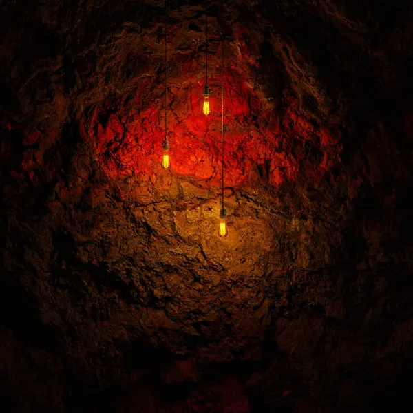 Edison lambasıyla Karanlık Taş Duvar 3D Yanar