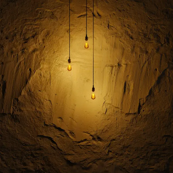 Edison lambasıyla Karanlık Taş Duvar 3D Yanar