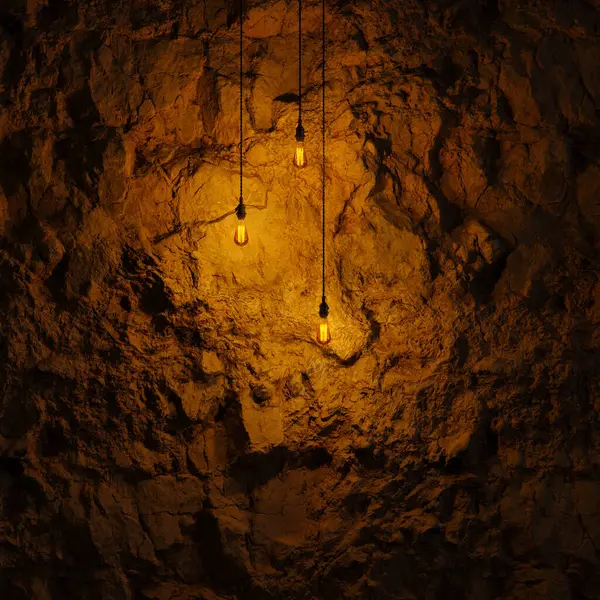 Edison lambasıyla Karanlık Taş Duvar 3D Yanar