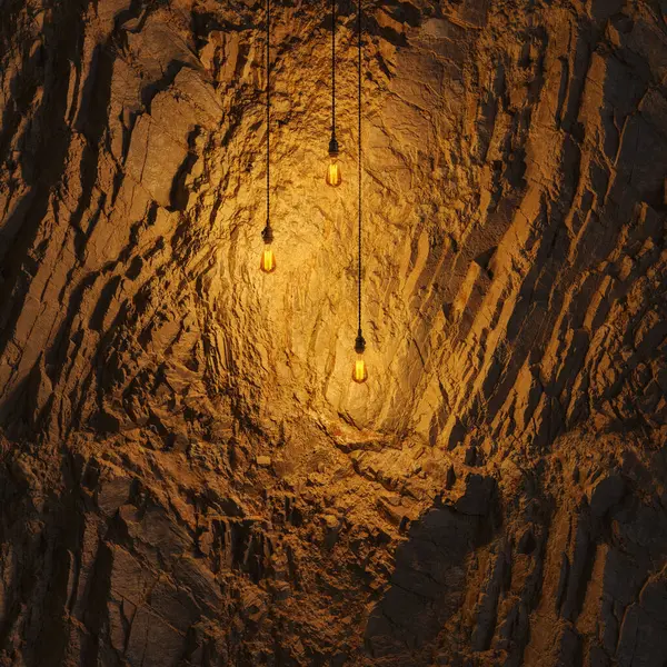 Edison lambasıyla Karanlık Taş Duvar 3D Yanar