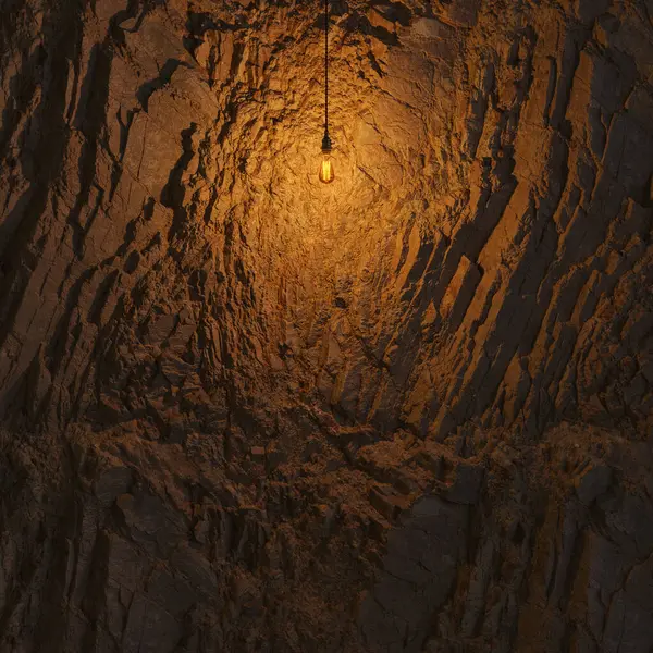 Edison lambasıyla Karanlık Taş Duvar 3D Yanar