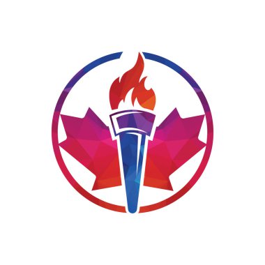 Akçaağaç Yaprağı Logosu. Kanada, Vektör Simgesi 'nden ayrılıyor. Meşale Ateşi Sembol İllüstrasyonu.