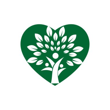 Soyut insan ağaç vektörünün insan yaşam logosu. Aile ağacı kalp şekli işareti ve sembol.