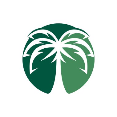 Tropik plaj ve palmiye ağacı logosu tasarımı. Yaratıcı basit palmiye ağacı vektör logosu tasarımı