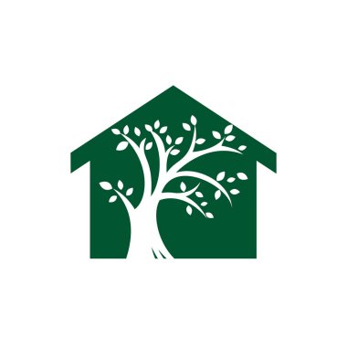 Ağaç evi vektör logo tasarım şablonu.