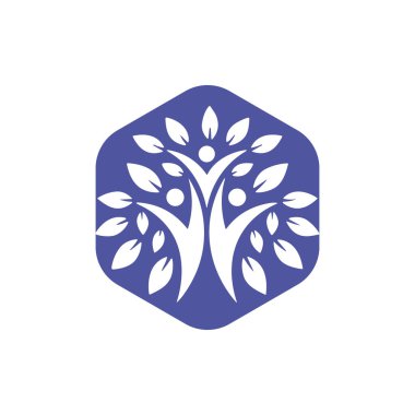 Ağaç insanları logo tasarım şablonu. Ağaç ailesi vektör logosu kavramı.