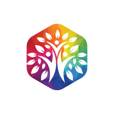 Ağaç insanları logo tasarım şablonu. Ağaç ailesi vektör logosu kavramı.