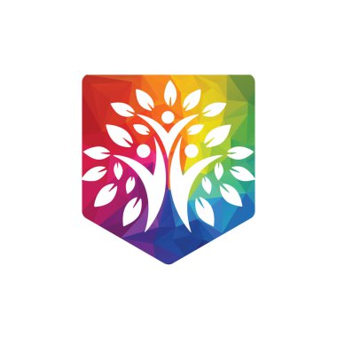 Ağaç insanları logo tasarım şablonu. Ağaç ailesi vektör logosu kavramı.