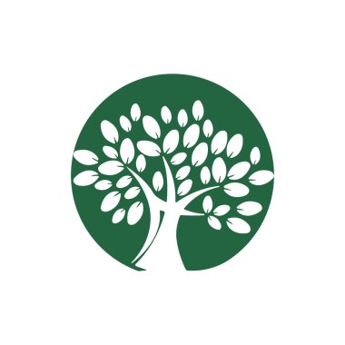Ağaç logosu şablonu tasarımı. Bahçe bitkisi doğal çizgi sembolü.