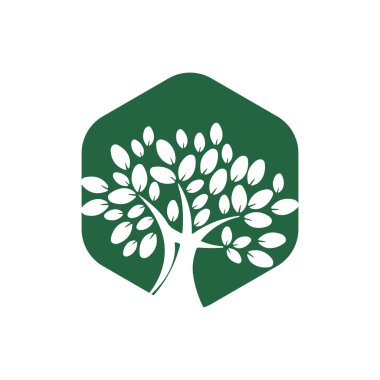 Ağaç logosu şablonu tasarımı. Bahçe bitkisi doğal çizgi sembolü.