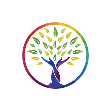 Yeşil yapraklı insan eli ve ağaç vektör çizim tasarımı.