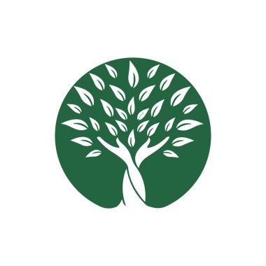 Yeşil yapraklı insan eli ve ağaç vektör çizim tasarımı.