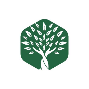 Yeşil yapraklı insan eli ve ağaç vektör çizim tasarımı.