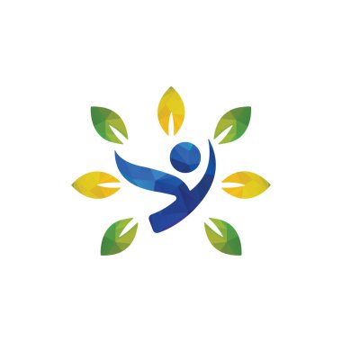 Yeşil yapraklı insan ağacı vektör logo tasarım şablonu.